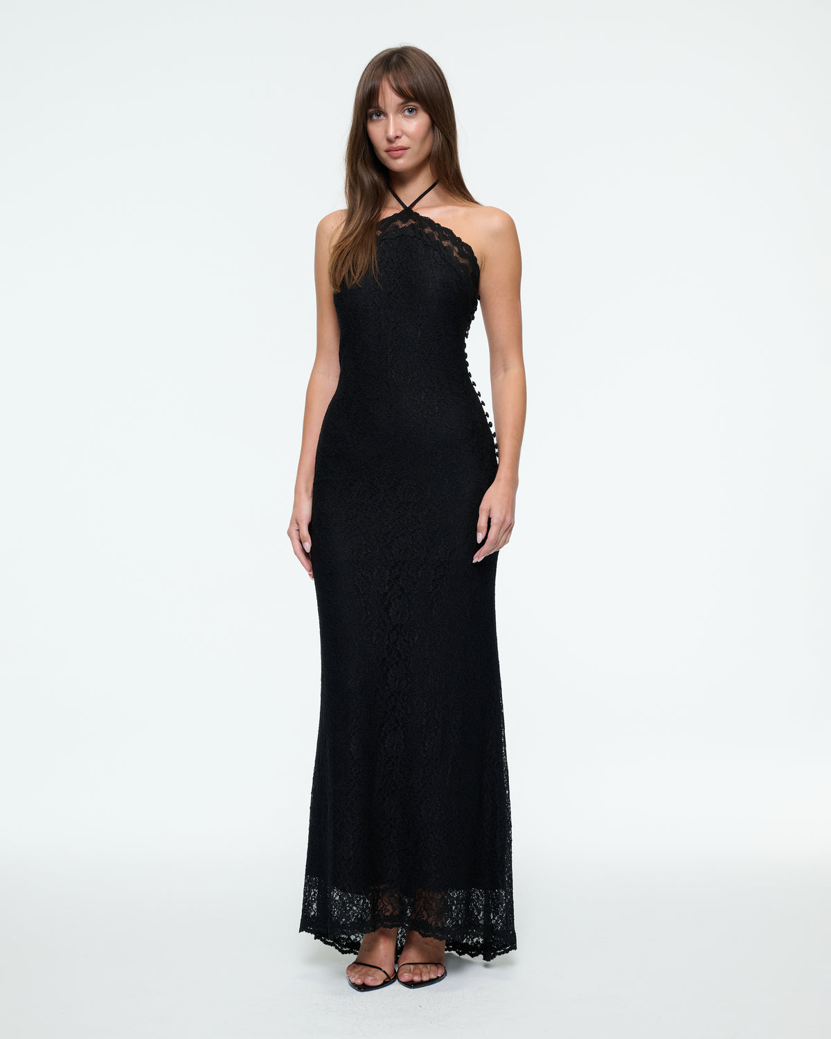 LACE OVERLAY BUTTON DRESS