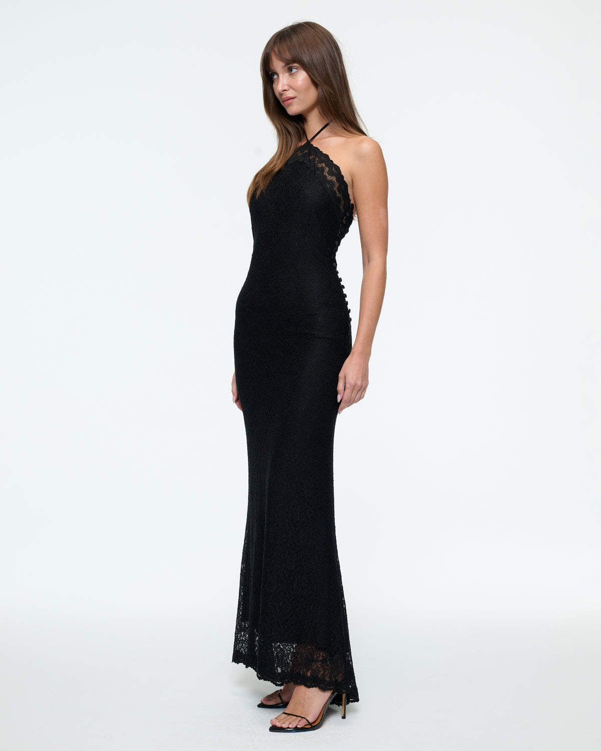 LACE OVERLAY BUTTON DRESS