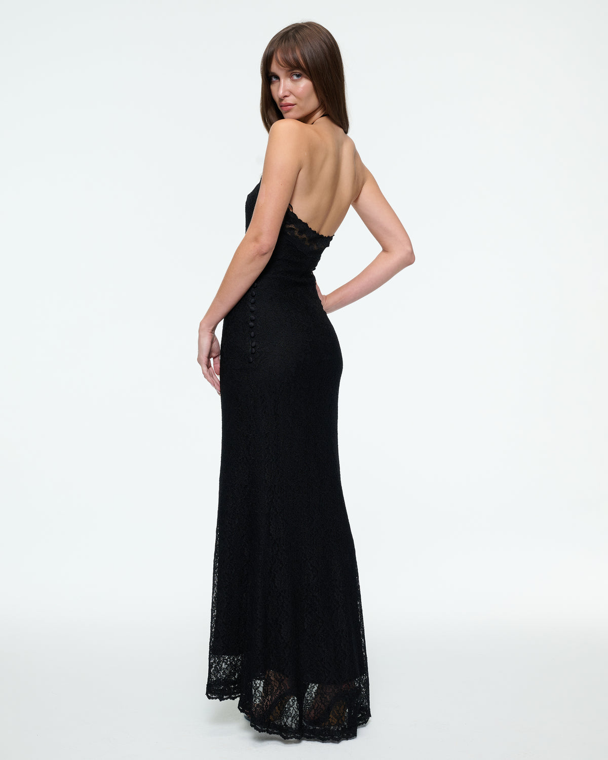 LACE OVERLAY BUTTON DRESS