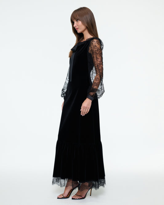 VELVET LACE SLEEVE DRESS