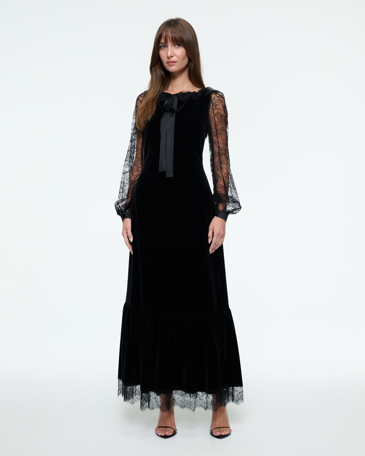 VELVET LACE SLEEVE DRESS