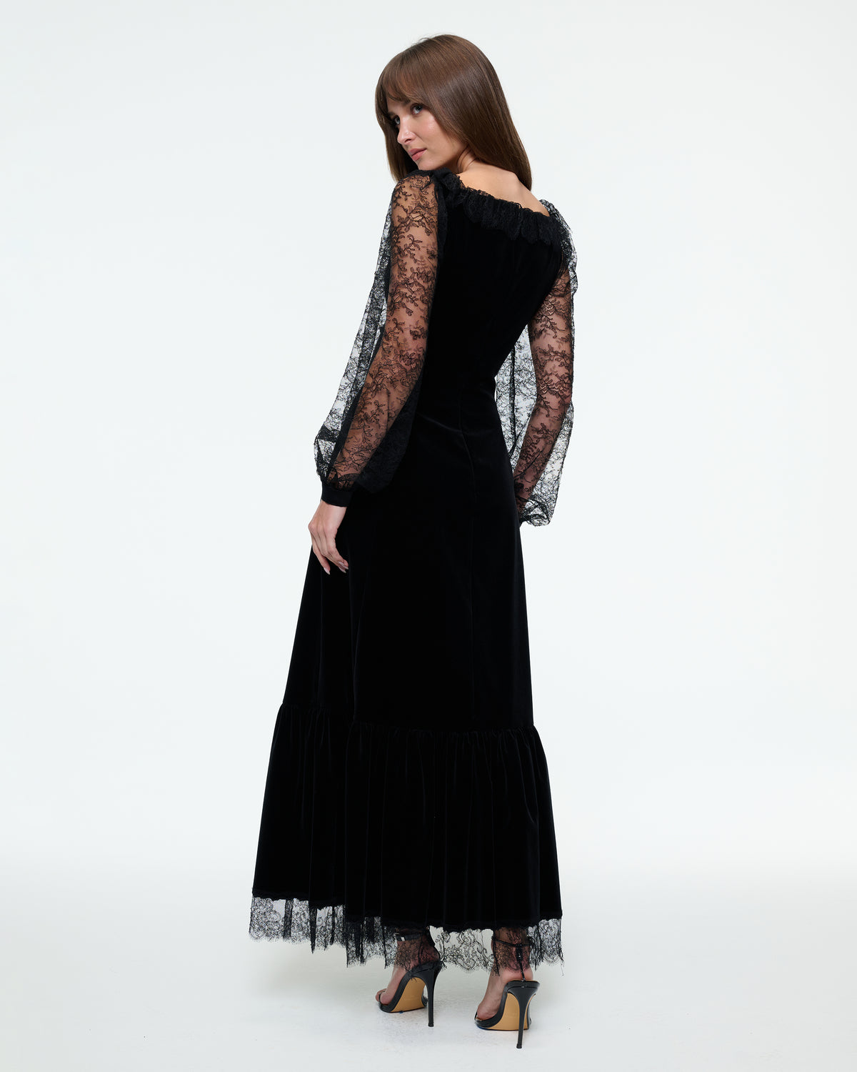 VELVET LACE SLEEVE DRESS