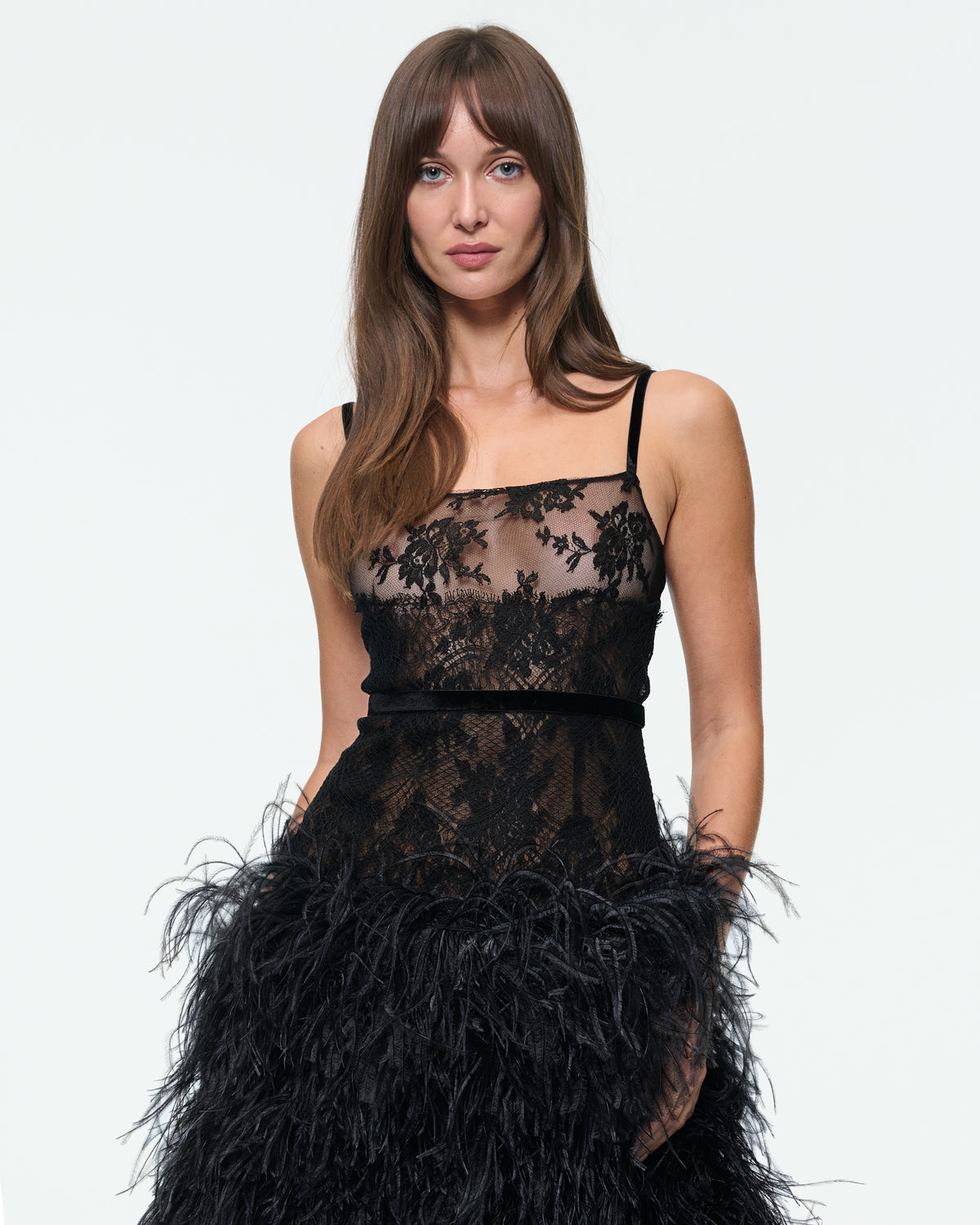 LACE DROP WAIST FEATHER DRESS
