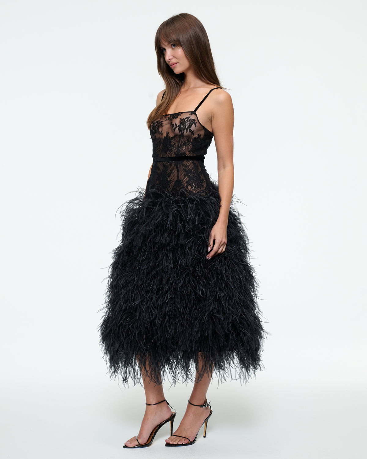 LACE DROP WAIST FEATHER DRESS