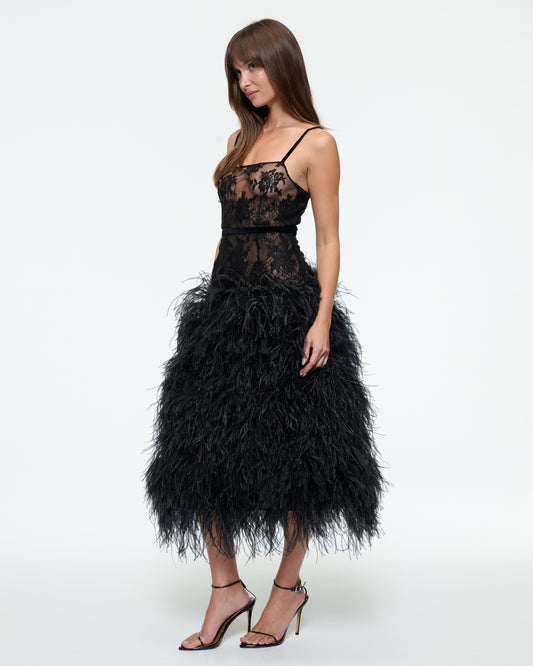 LACE DROP WAIST FEATHER DRESS