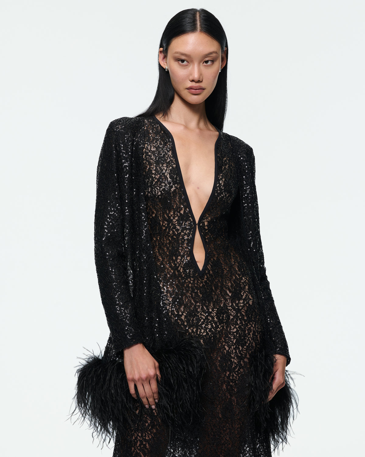 FEATHER CARDIGAN IN BLACK
