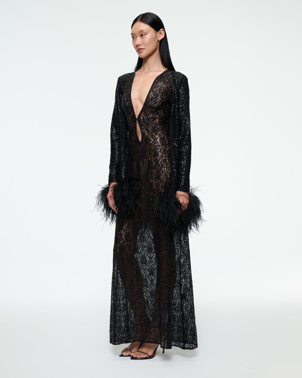 FEATHER CARDIGAN IN BLACK
