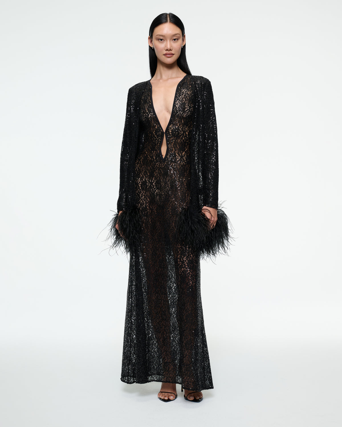 FEATHER CARDIGAN IN BLACK