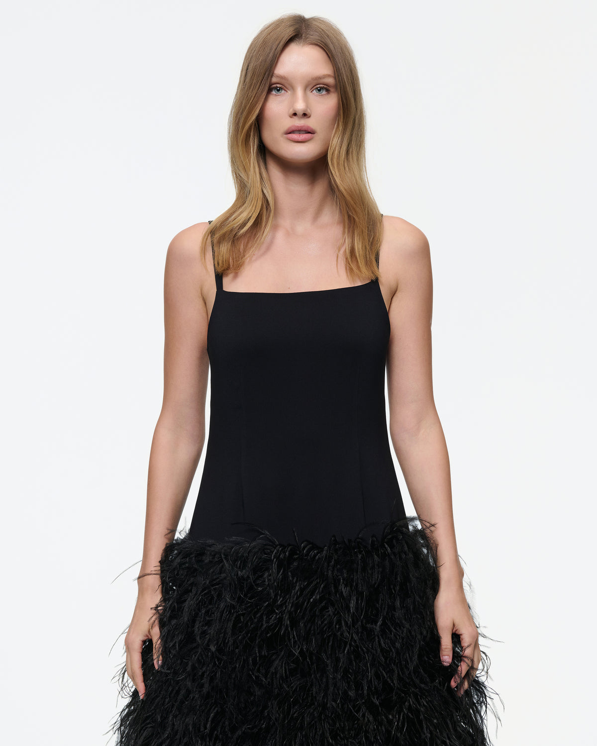 BLACK DROP WAIST FEATHER DRESS