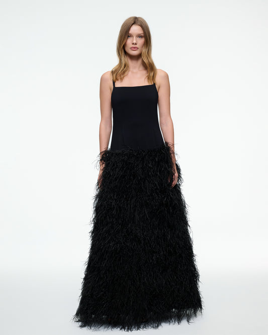 BLACK DROP WAIST FEATHER DRESS