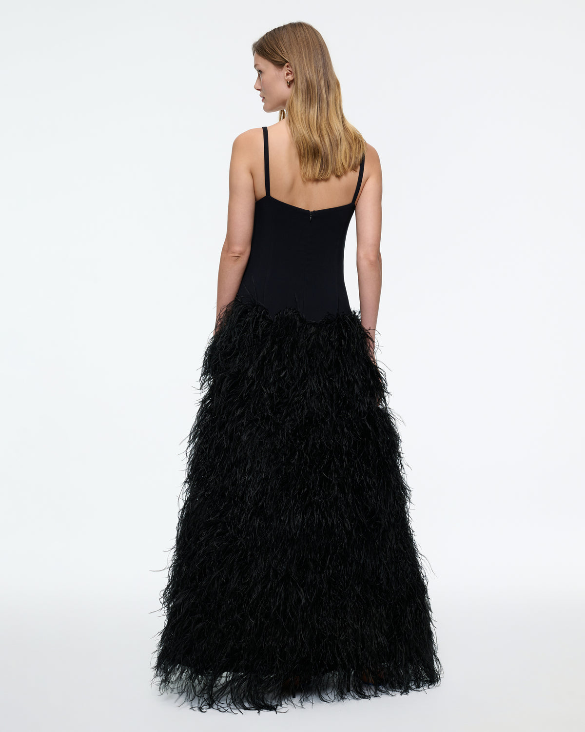 BLACK DROP WAIST FEATHER DRESS