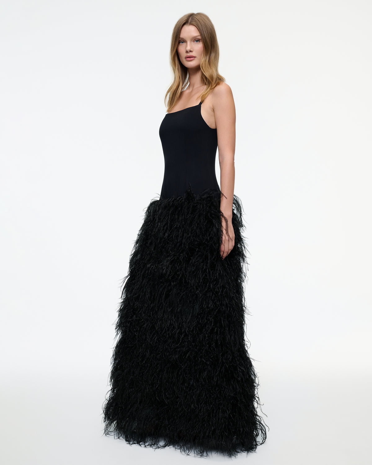 BLACK DROP WAIST FEATHER DRESS
