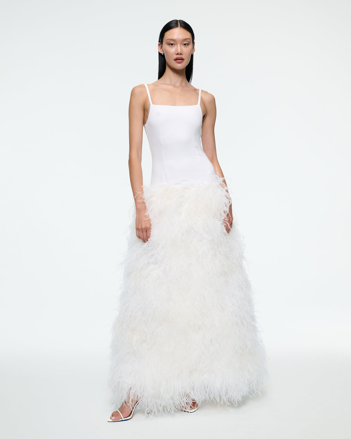WHITE DROP WAIST FEATHER DRESS