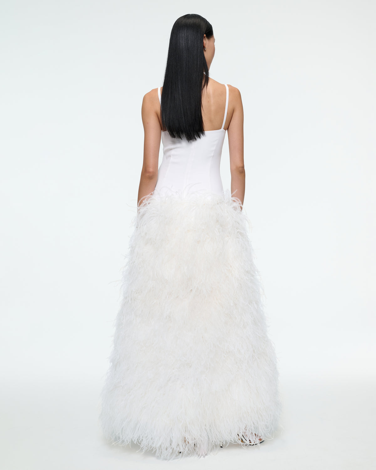 WHITE DROP WAIST FEATHER DRESS