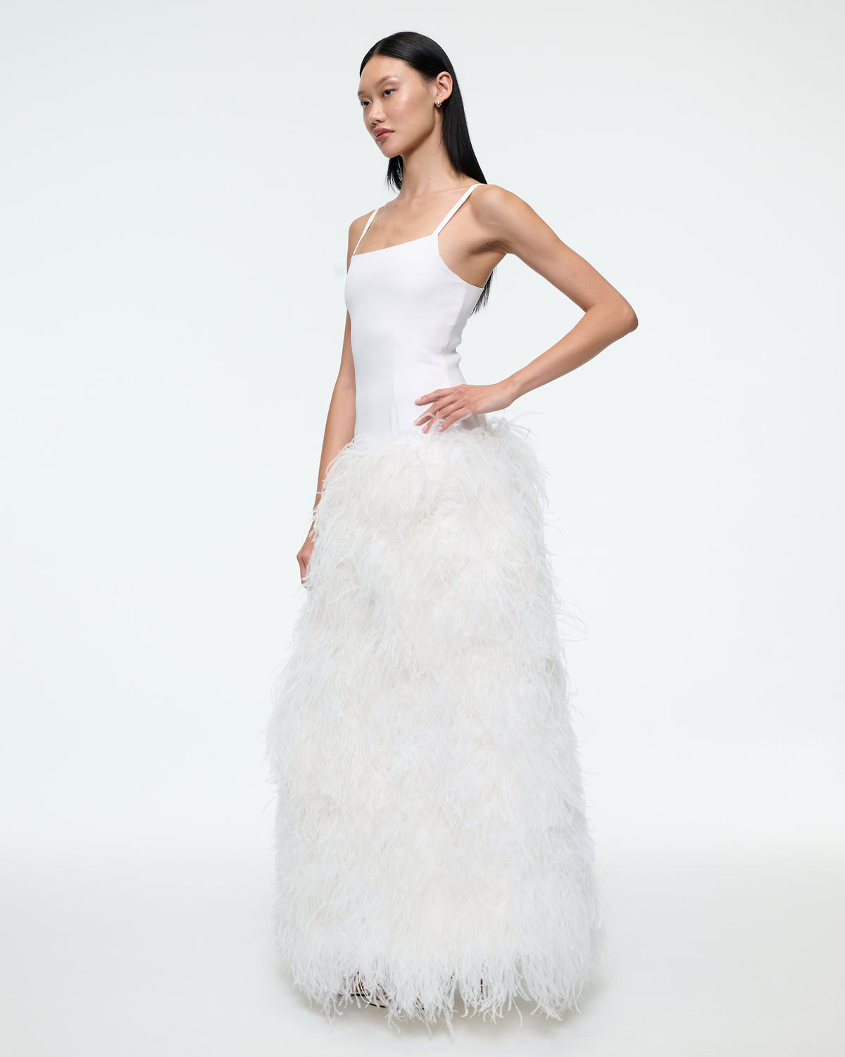 WHITE DROP WAIST FEATHER DRESS