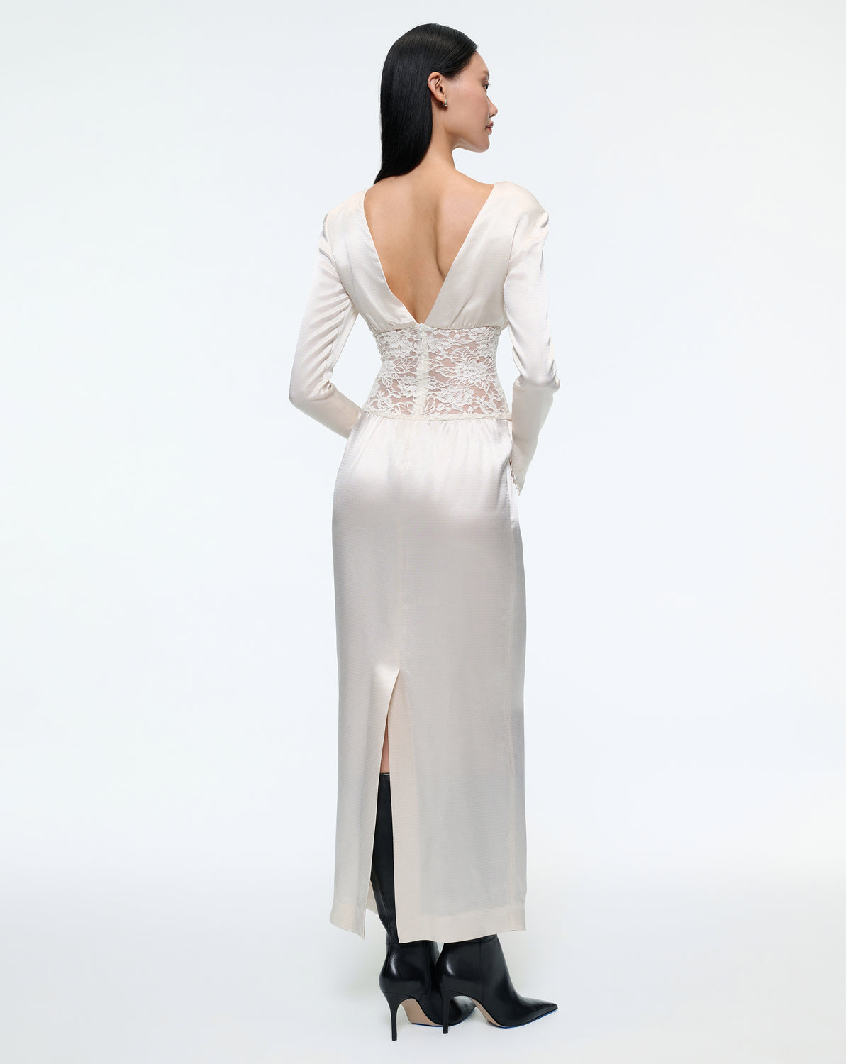 LONG SLEEVE SILK DRESS IN CREME