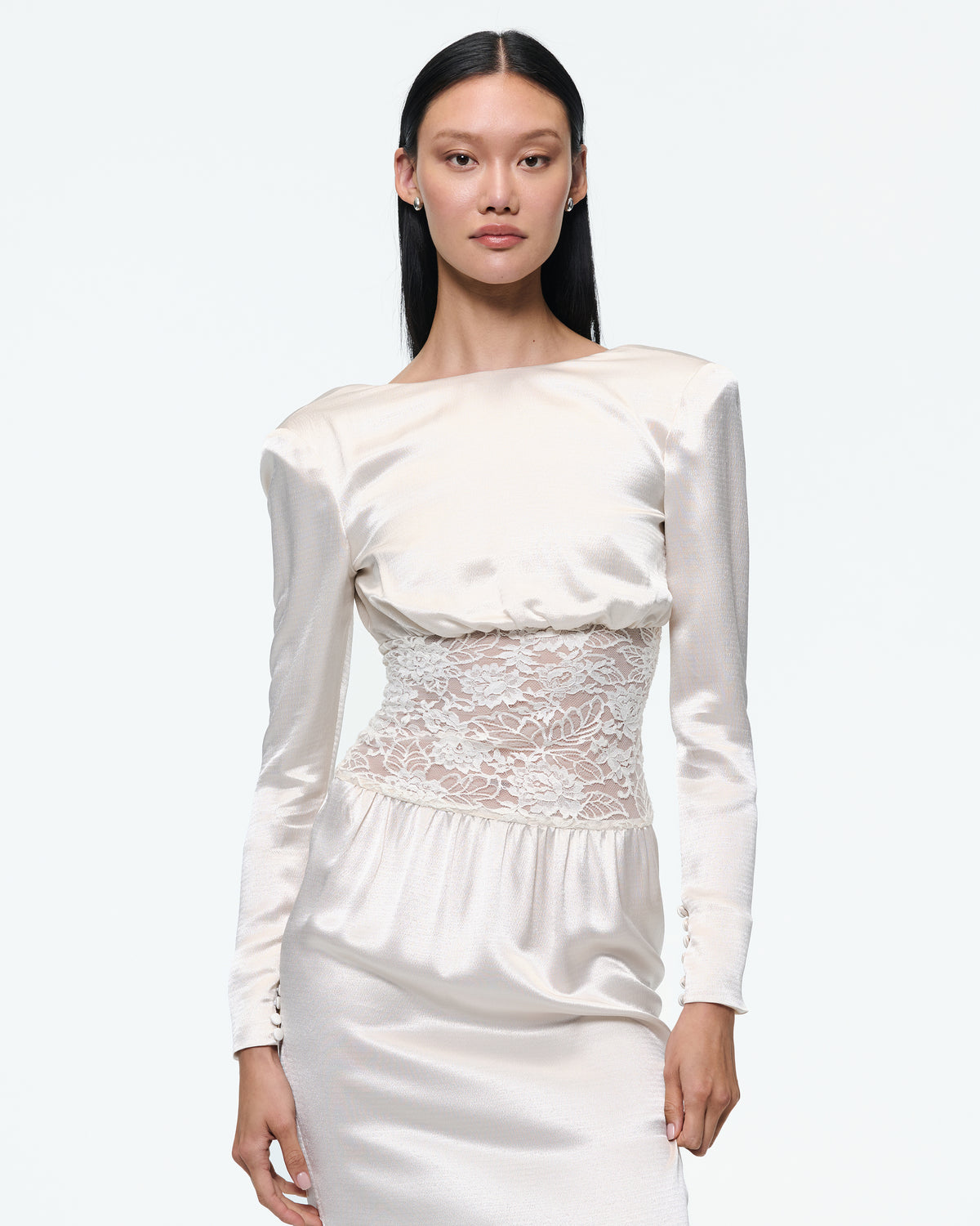 LONG SLEEVE SILK DRESS IN CREME