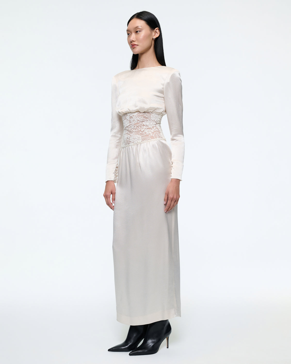 LONG SLEEVE SILK DRESS IN CREME