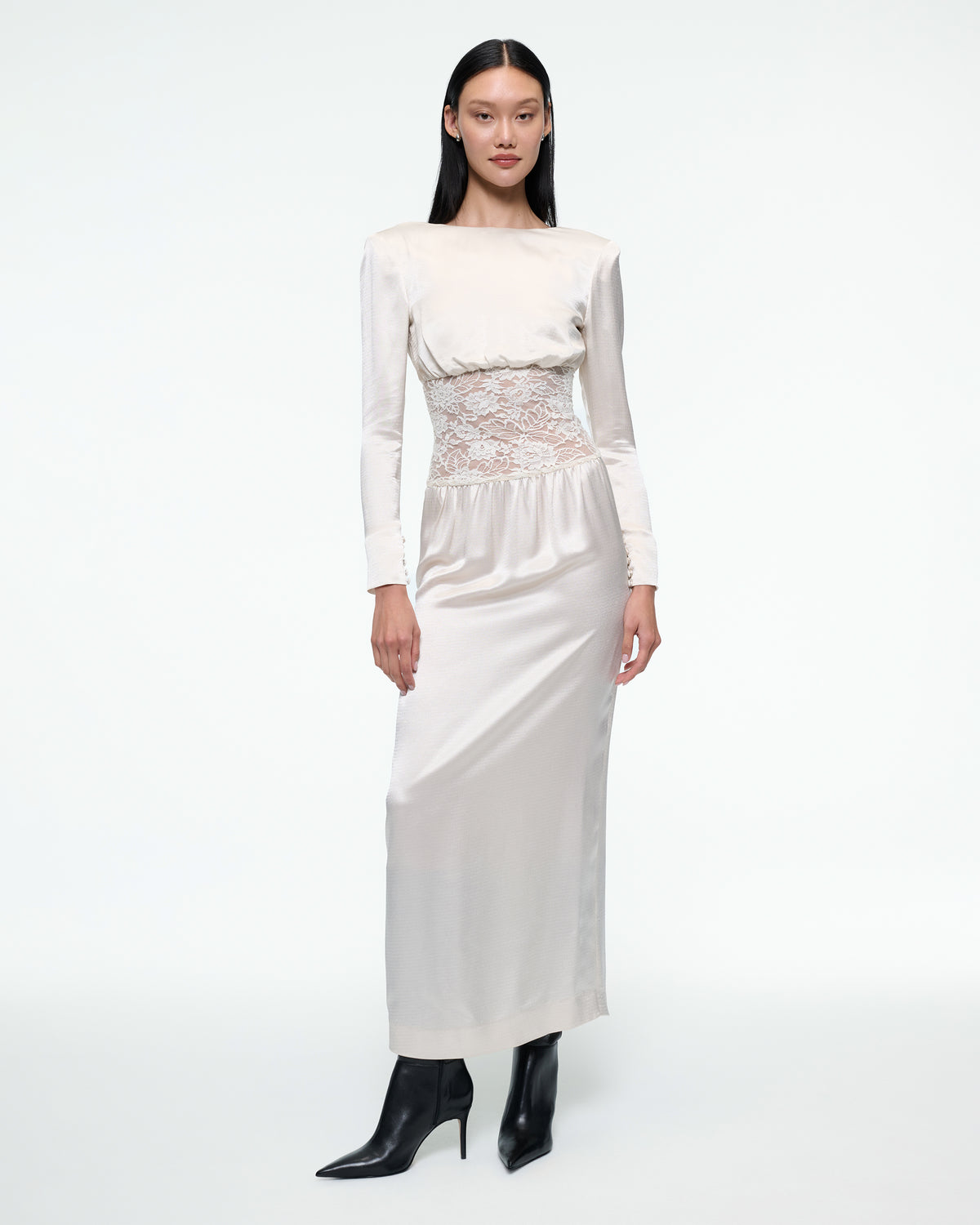 LONG SLEEVE SILK DRESS IN CREME
