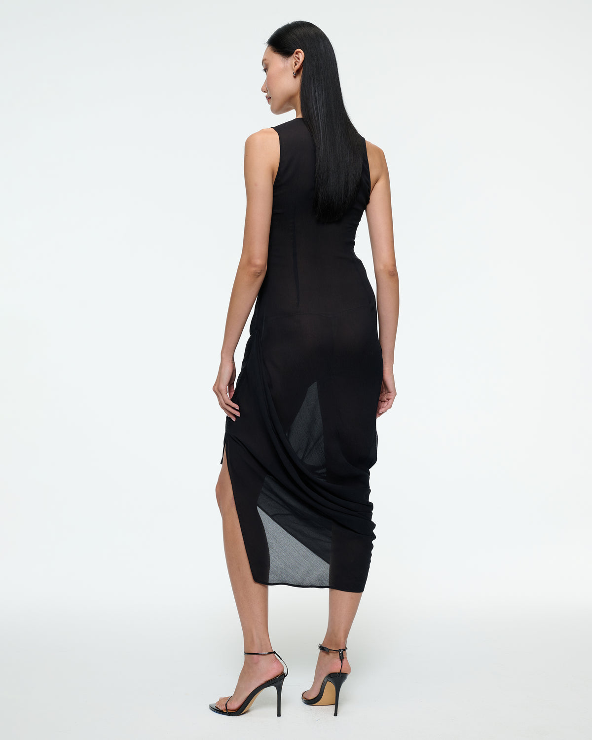 DRAPED CHIFFON DRESS IN BLACK
