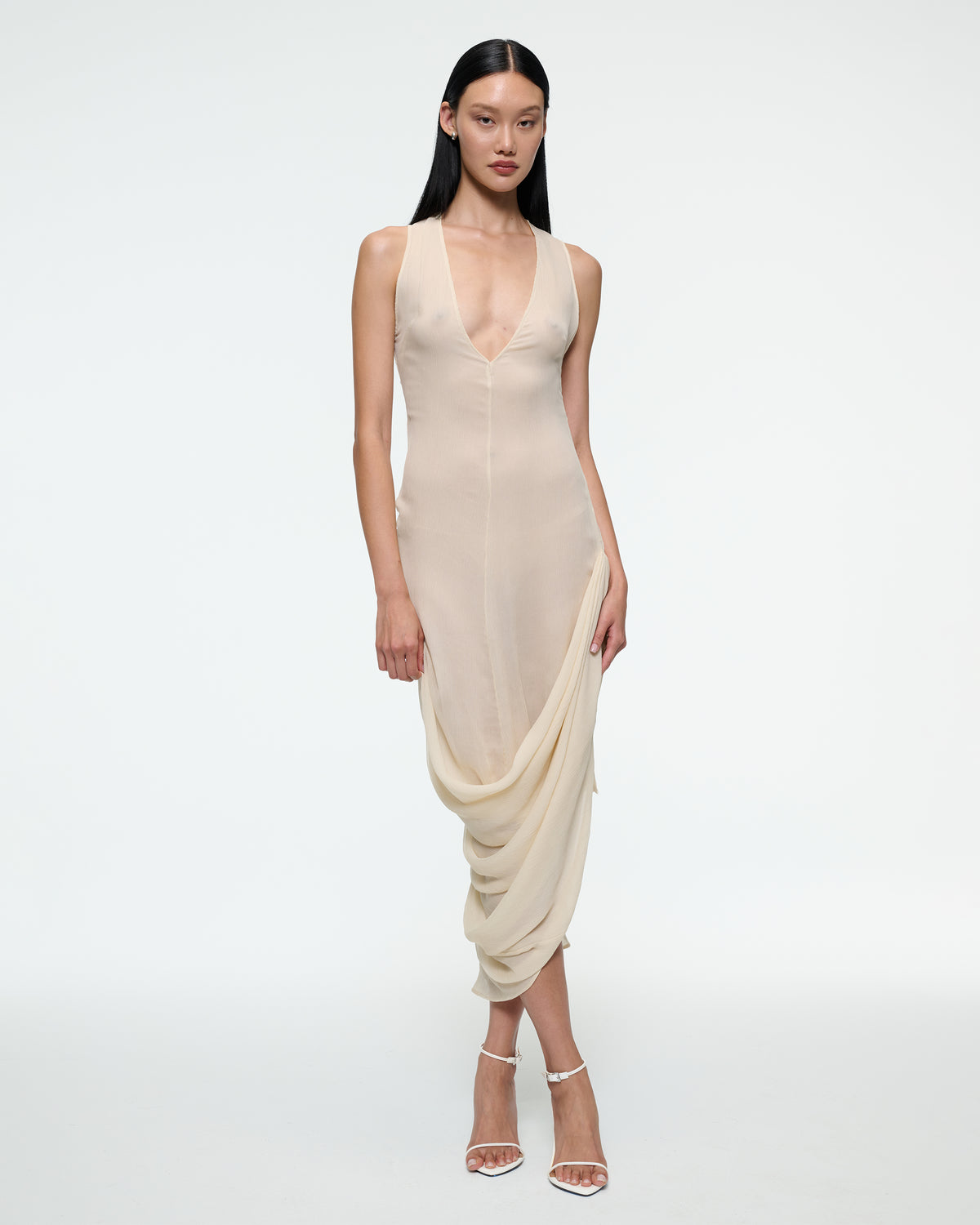 DRAPED CHIFFON DRESS IN CHAMPAGNE