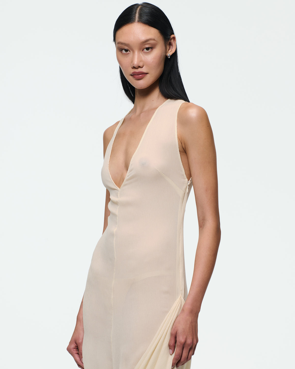 DRAPED CHIFFON DRESS IN CHAMPAGNE
