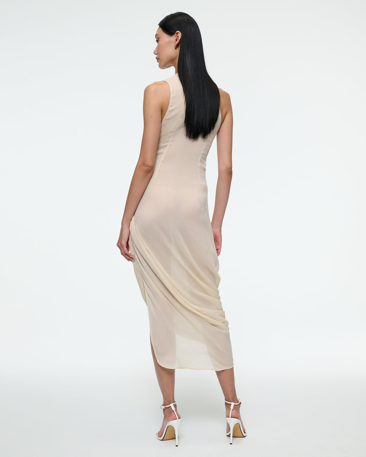 DRAPED CHIFFON DRESS IN CHAMPAGNE