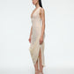 DRAPED CHIFFON DRESS IN CHAMPAGNE