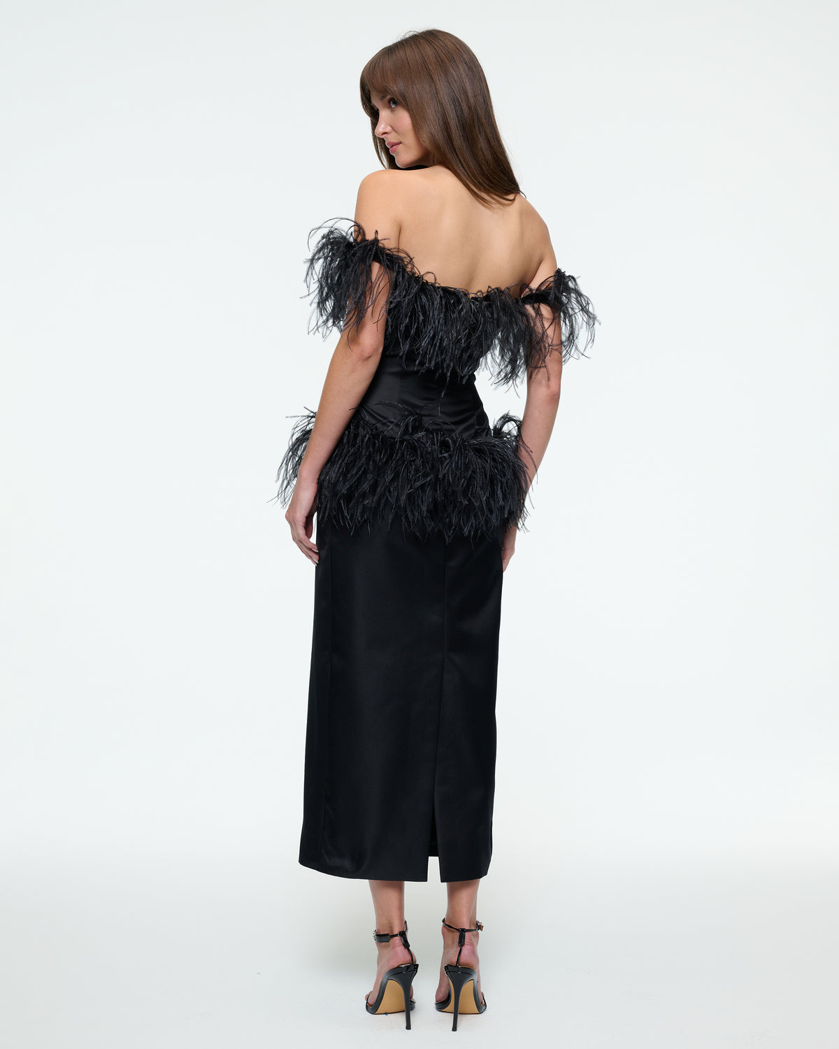 MIDI FEATHER DRESS IN BLACK