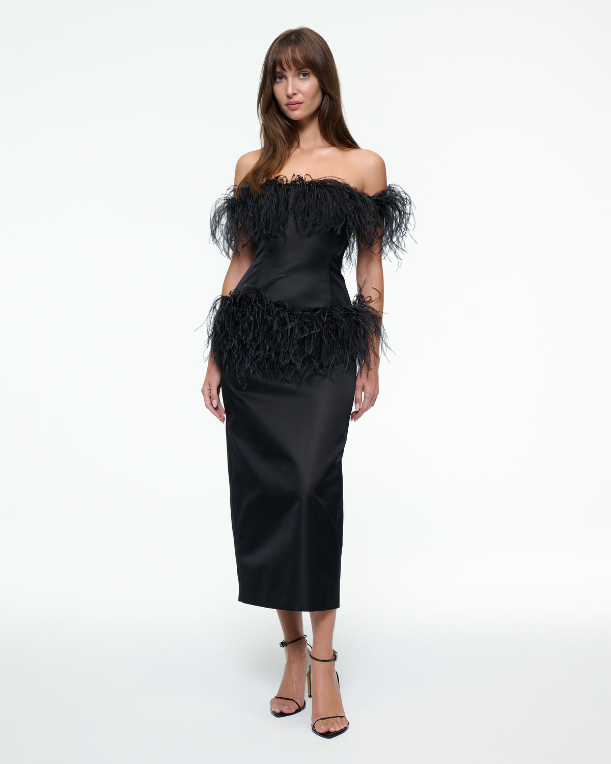 MIDI FEATHER DRESS IN BLACK