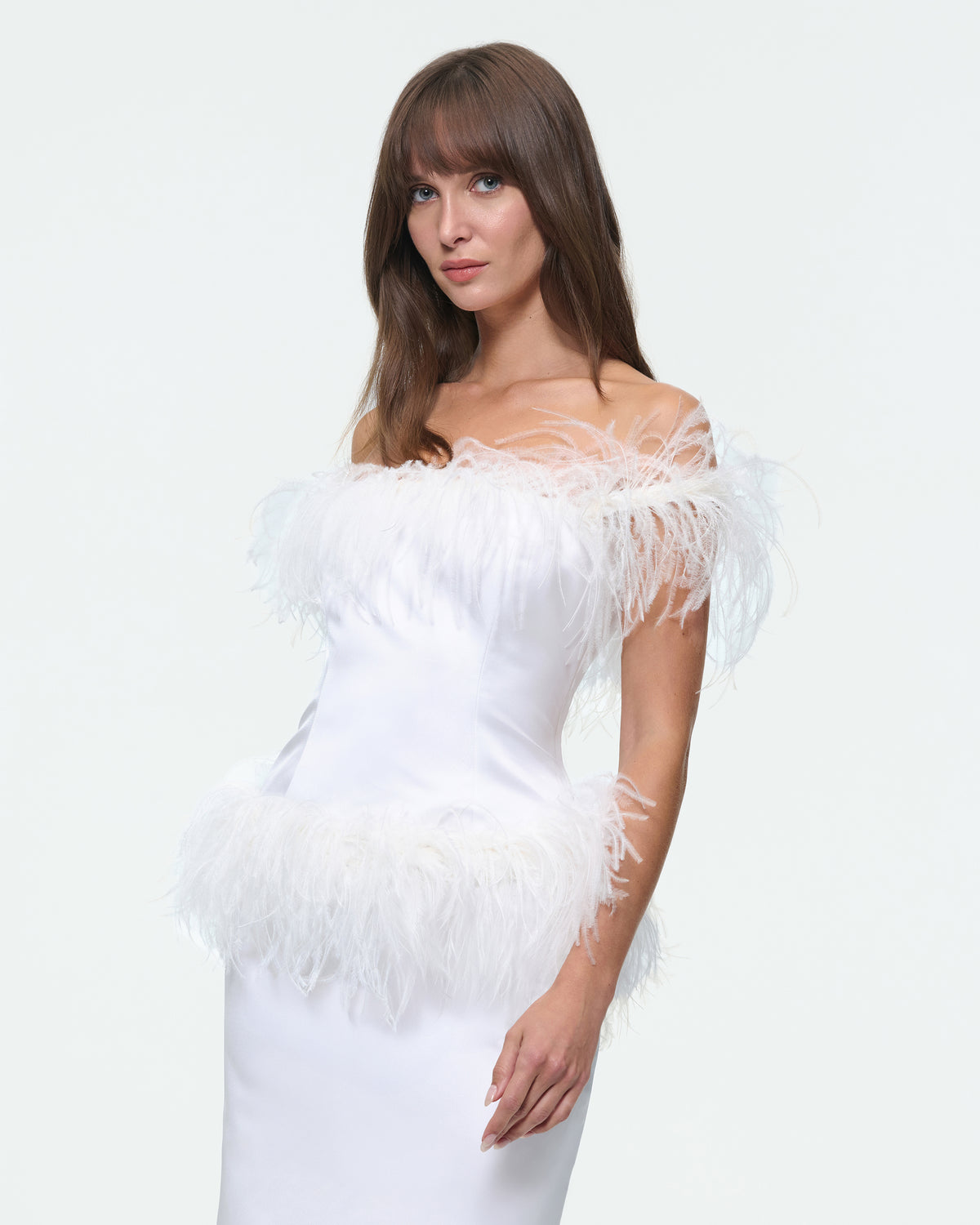 MIDI FEATHER DRESS IN WHITE