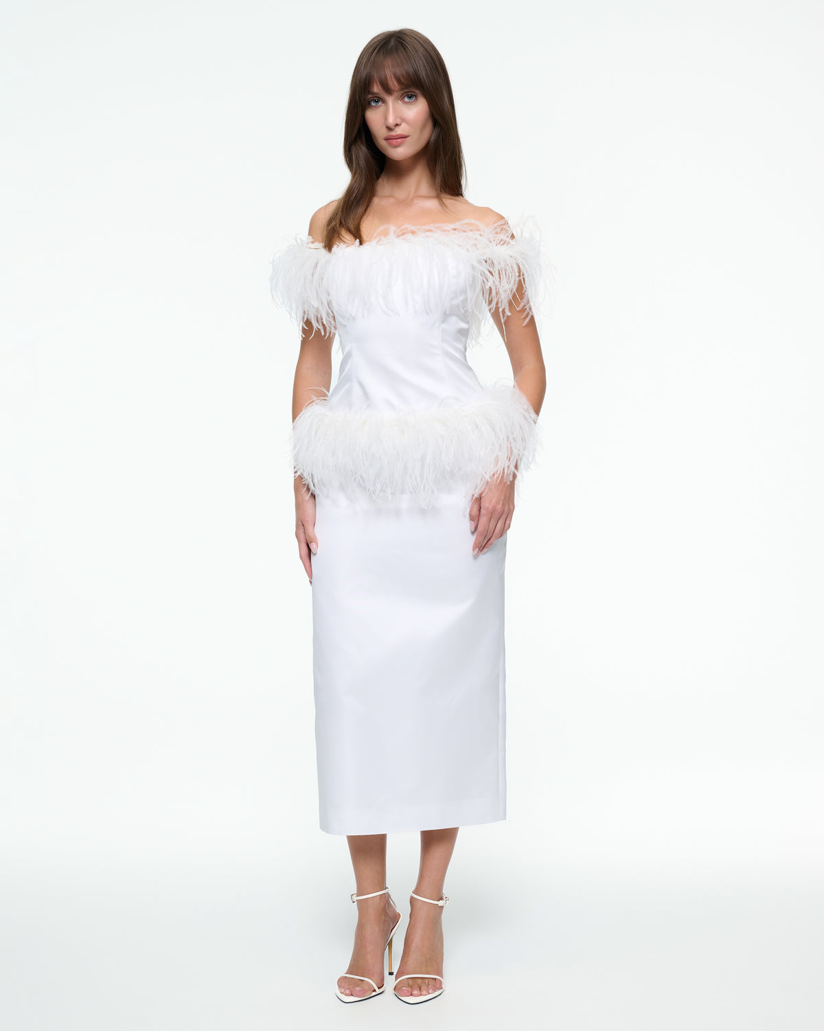 MIDI FEATHER DRESS IN WHITE