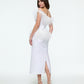 MIDI FEATHER DRESS IN WHITE