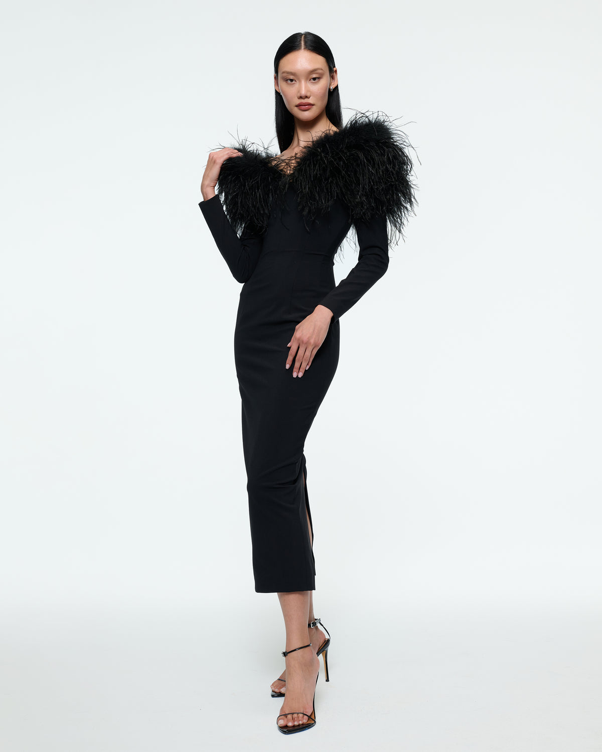 FEATHER SHOULDER DRESS