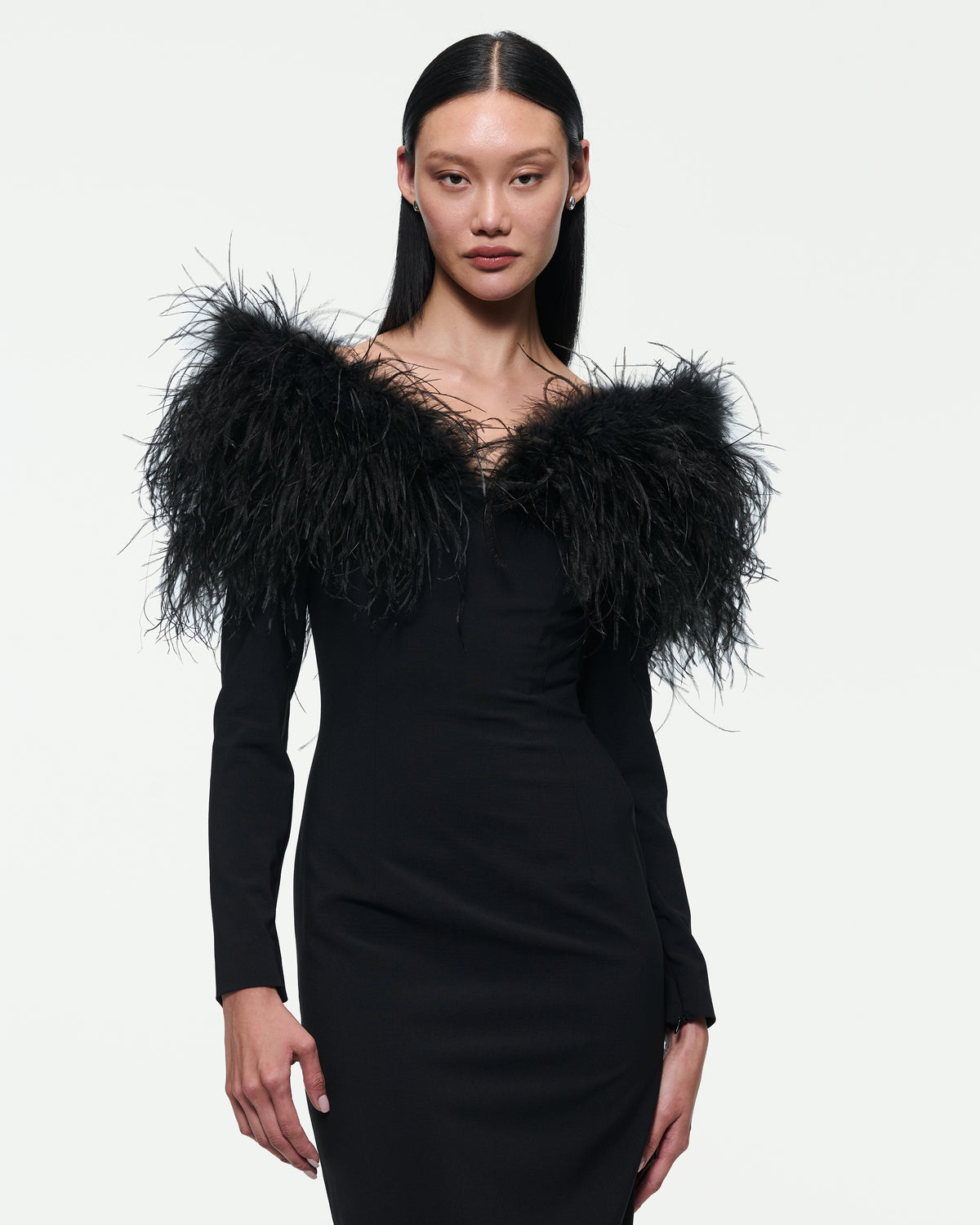 FEATHER SHOULDER DRESS