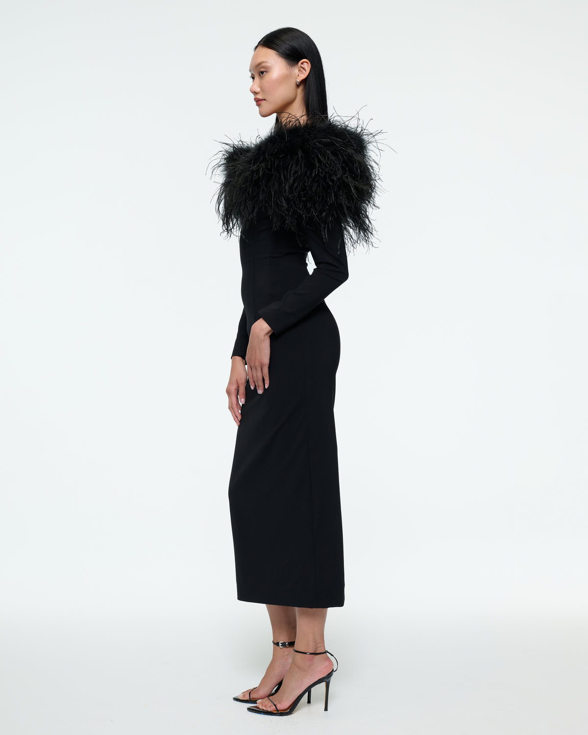 FEATHER SHOULDER DRESS