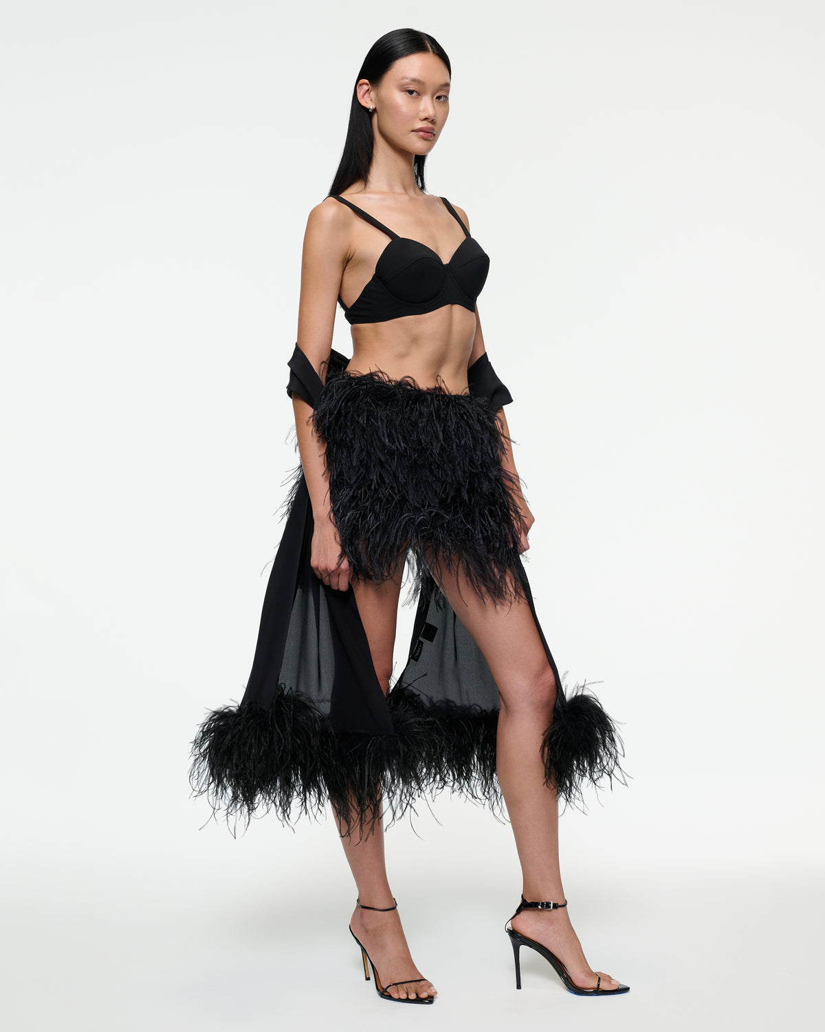 MINI FEATHER SKIRT IN BLACK