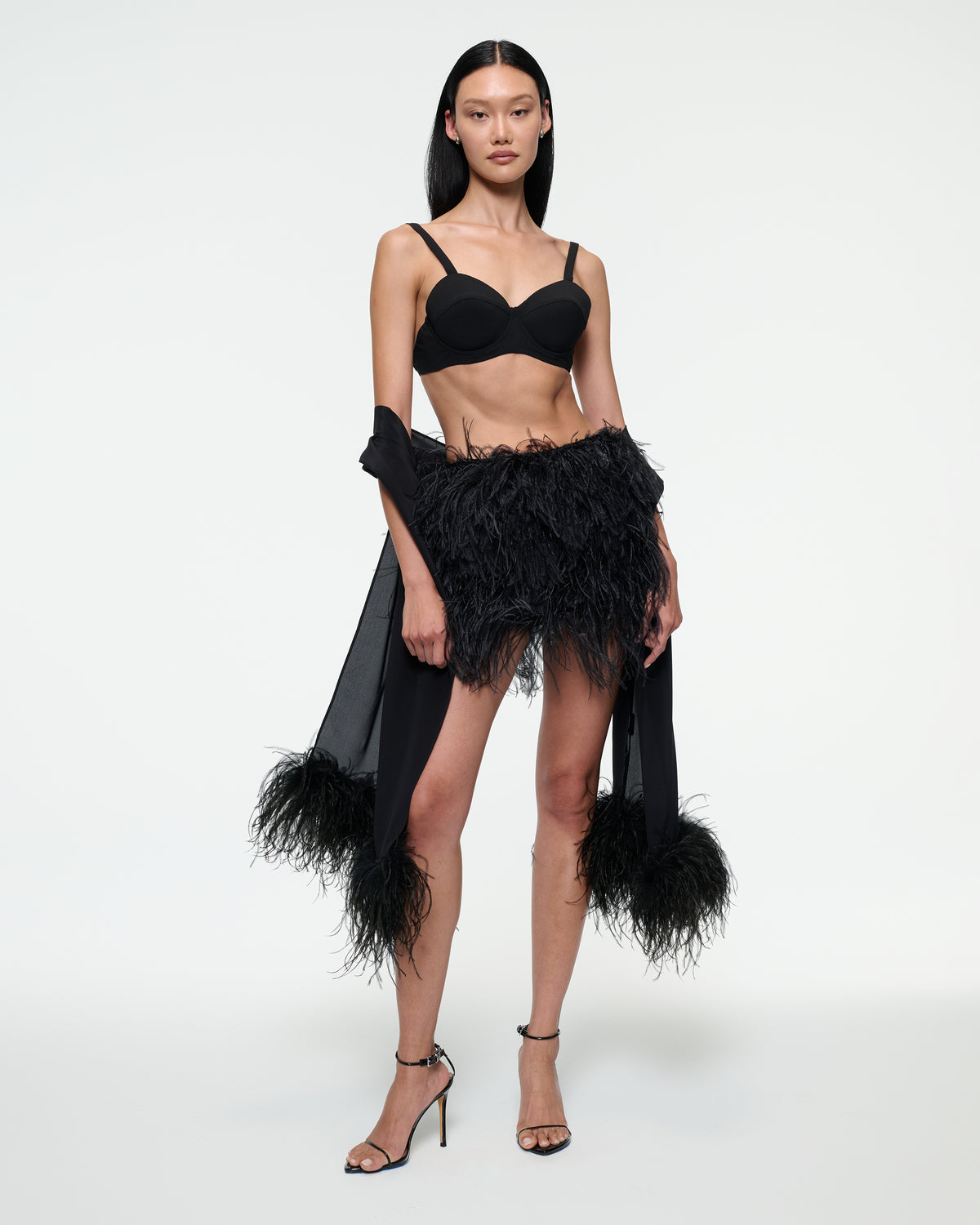 MINI FEATHER SKIRT IN BLACK