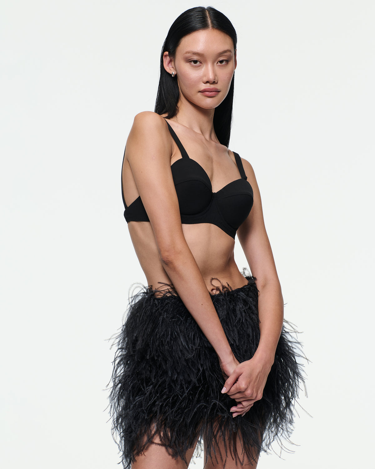 MINI FEATHER SKIRT IN BLACK