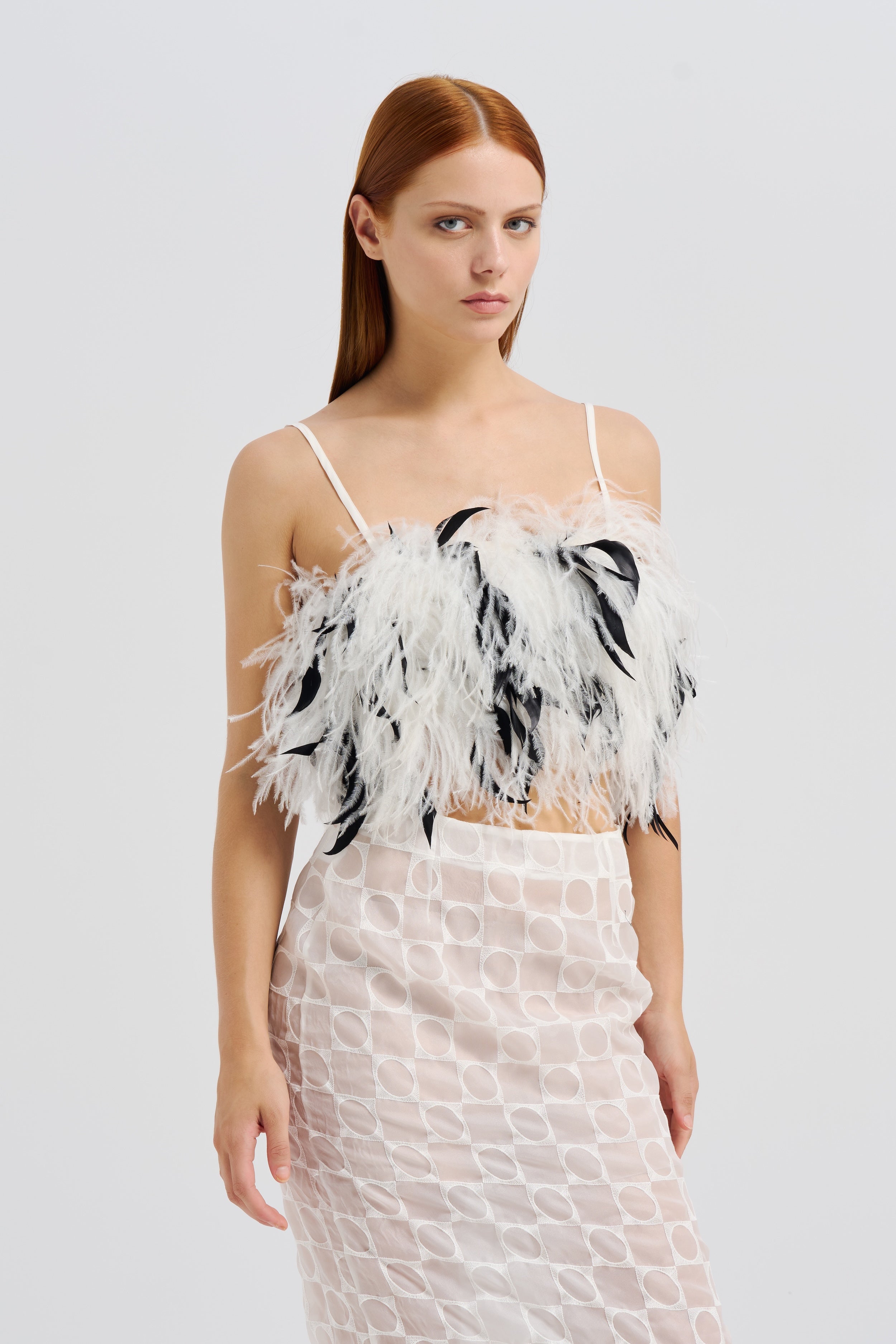 BLACK & WHITE FEATHER TOP – Starlit