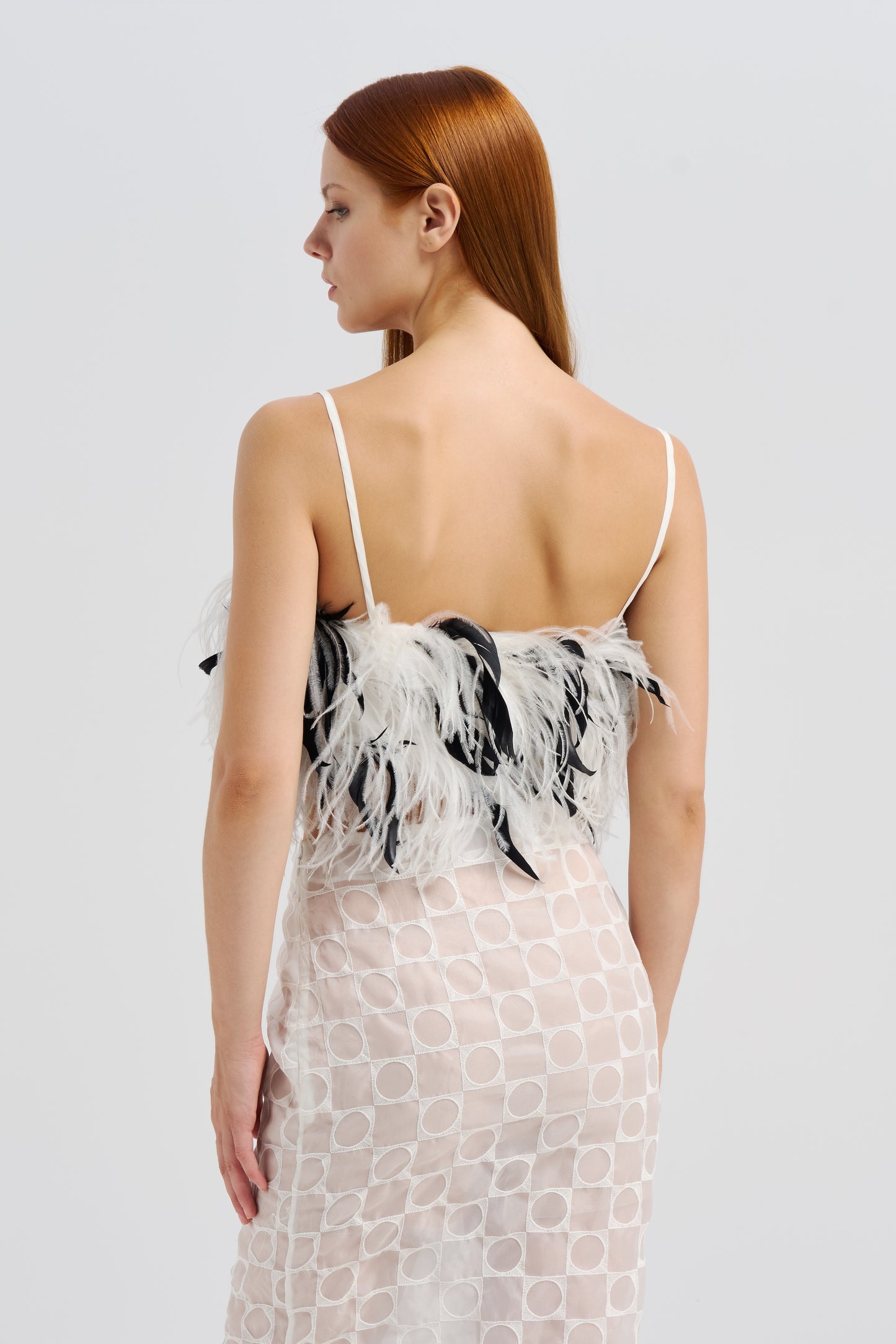 BLACK & WHITE FEATHER TOP