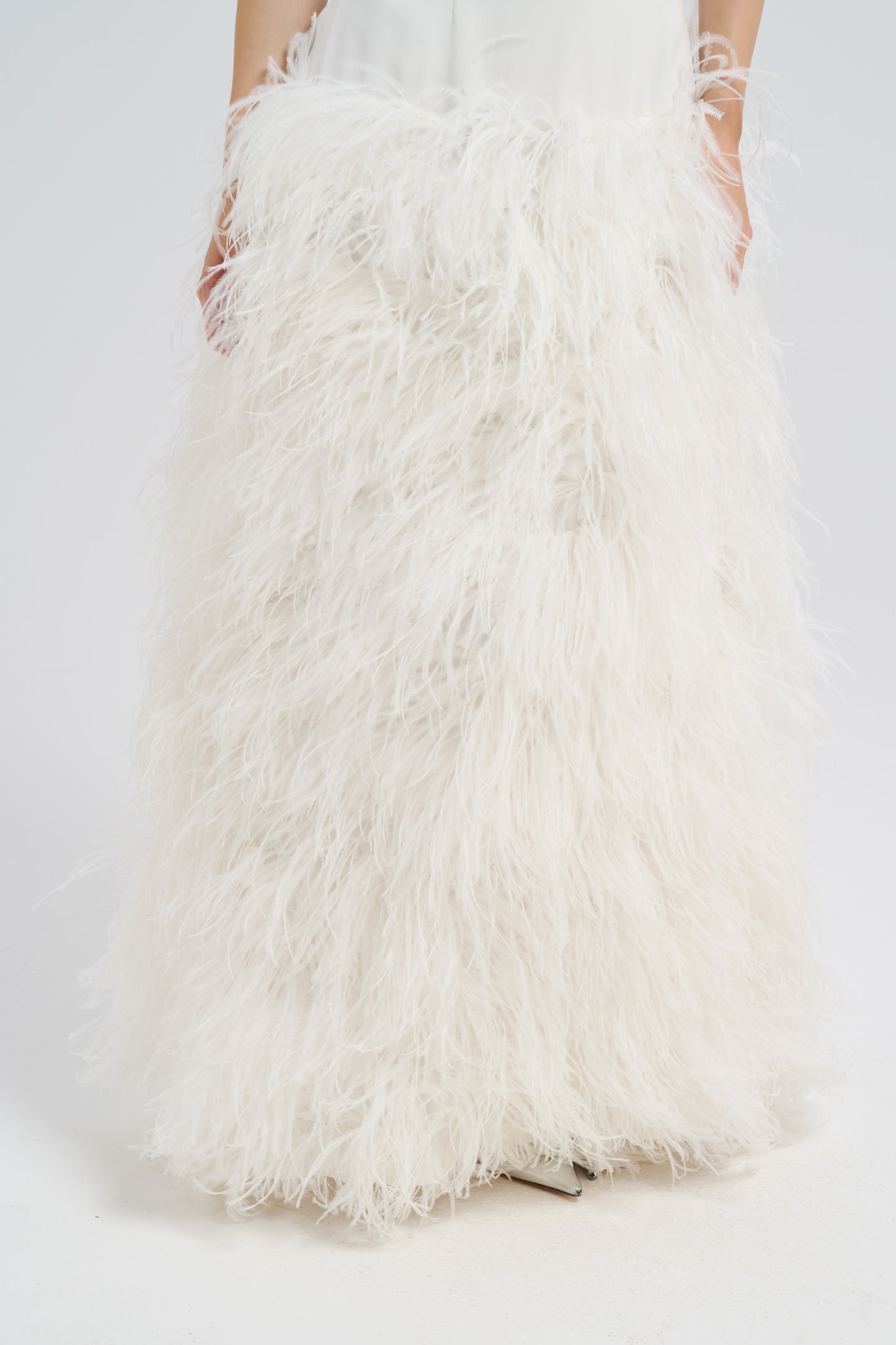 WHITE DROP WAIST FEATHER DRESS