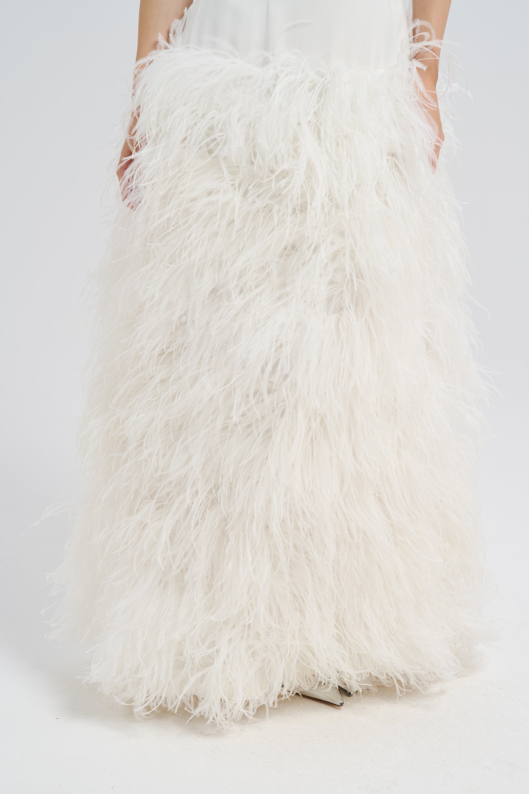 WHITE DROP WAIST FEATHER DRESS