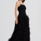 BLACK DROP WAIST FEATHER DRESS