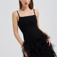 BLACK DROP WAIST FEATHER DRESS