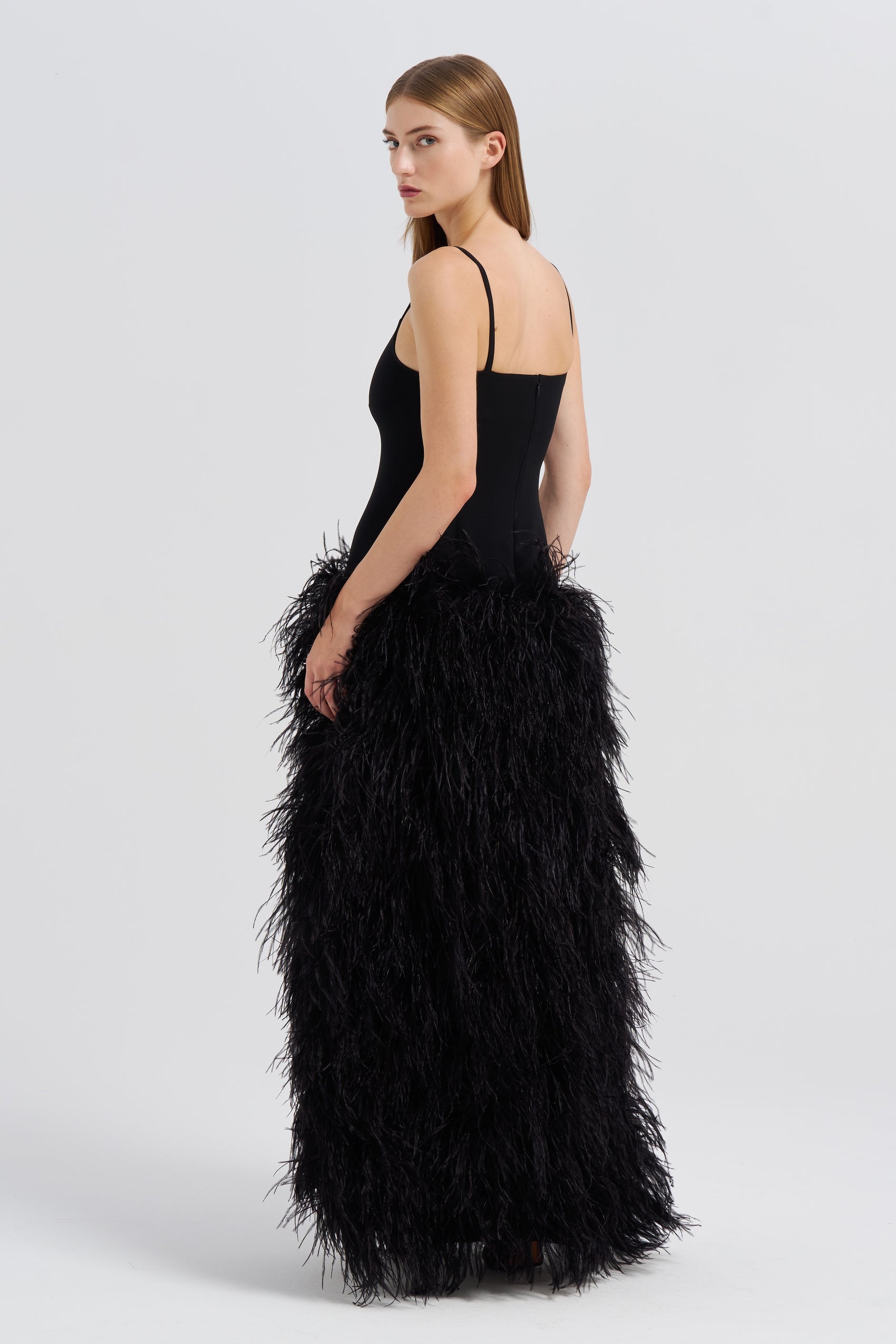 BLACK DROP WAIST FEATHER DRESS