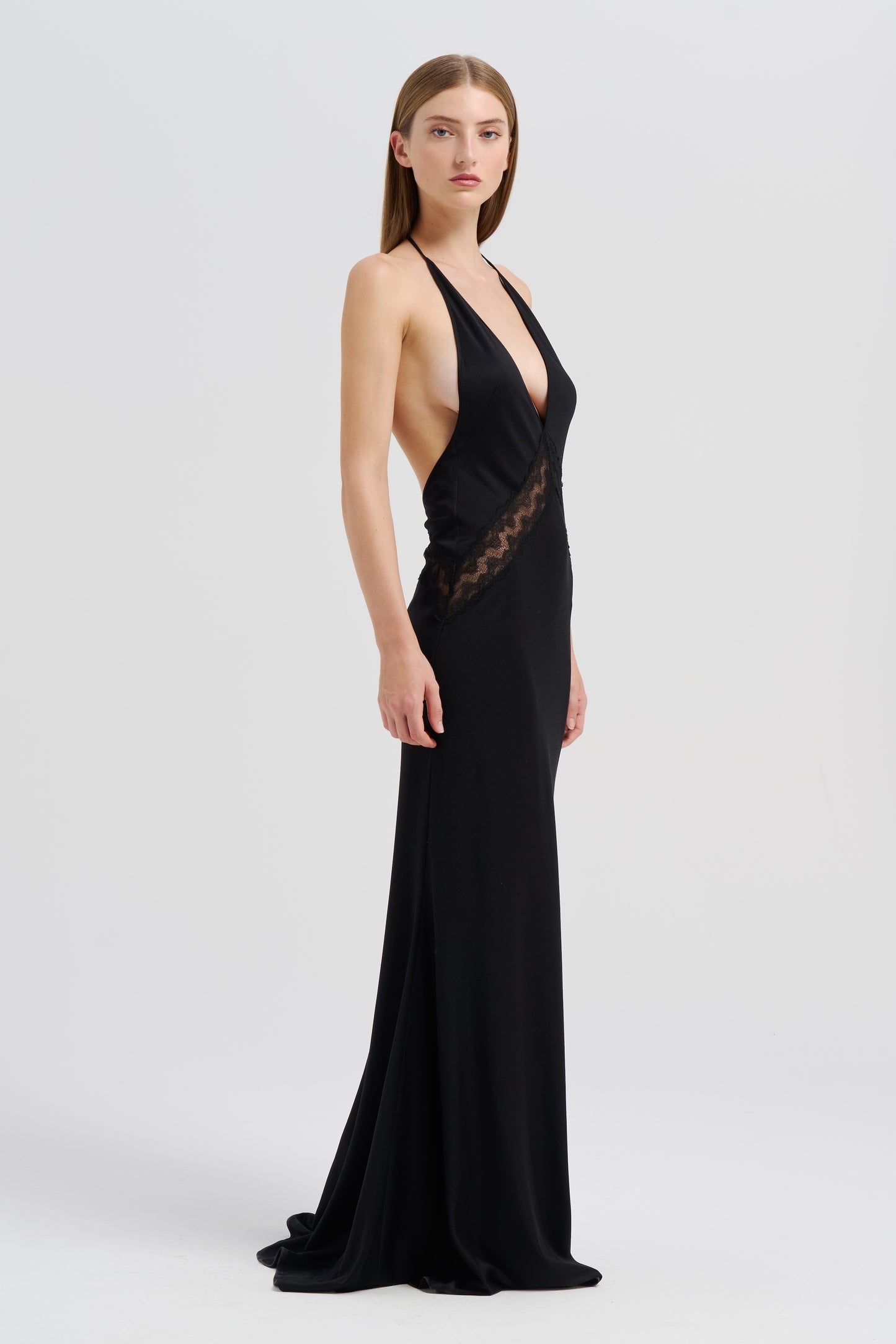 open back plunge dress Black Embellished Backless Plunge Maxi Dress