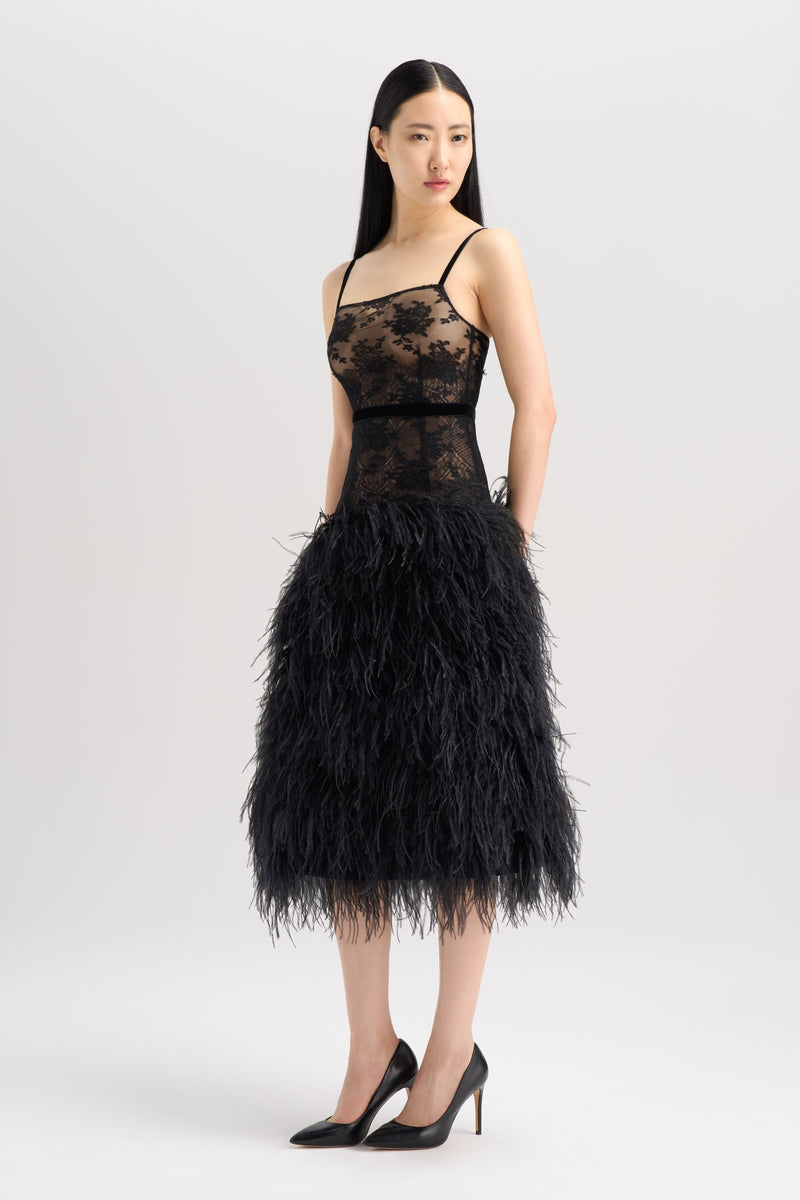 LACE DROP WAIST FEATHER DRESS