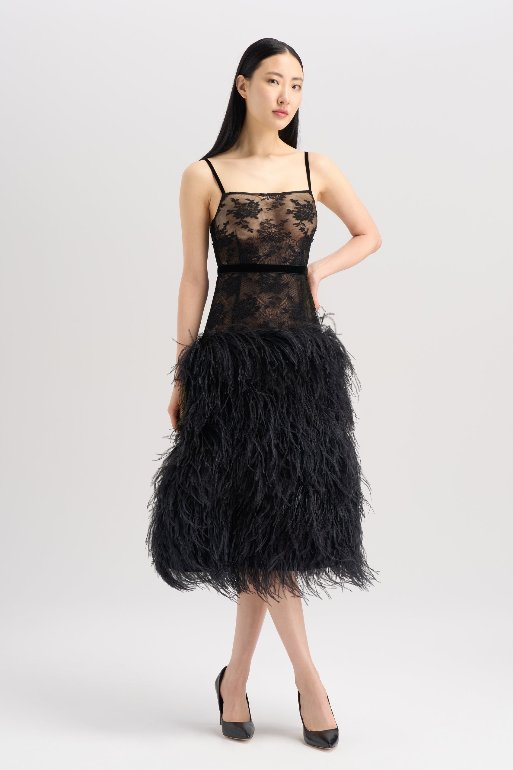 LACE DROP WAIST FEATHER DRESS