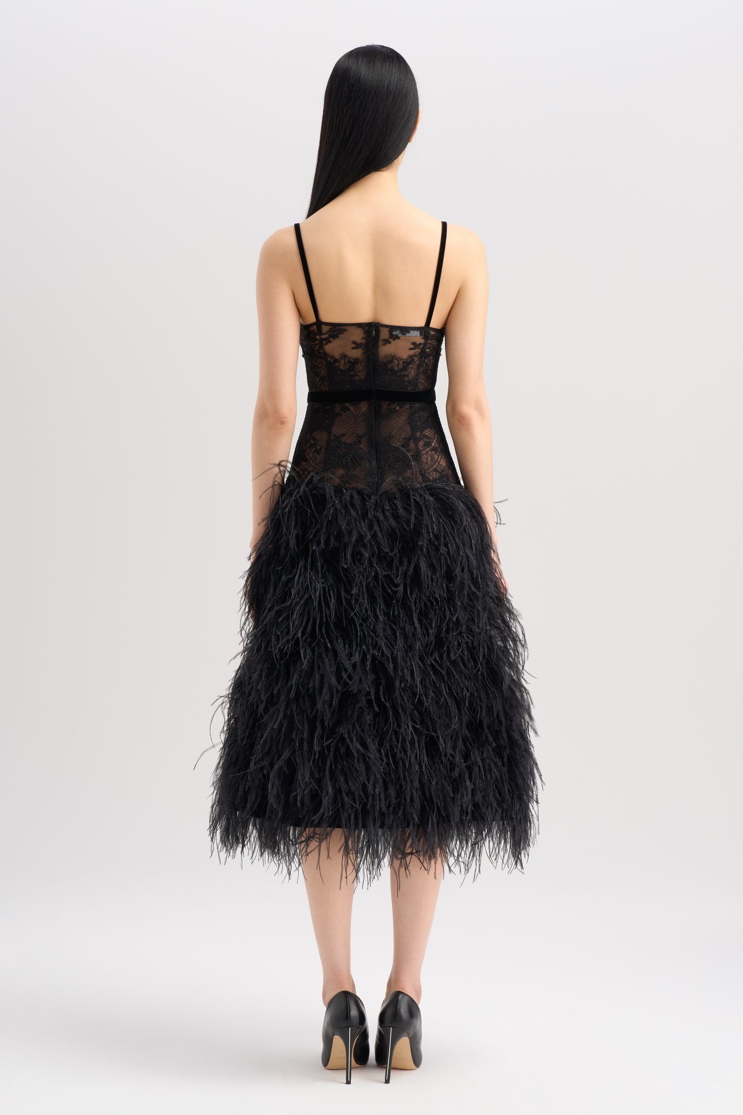 LACE DROP WAIST FEATHER DRESS